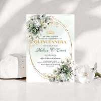 Watercolor Botanical Quinceañera Dusty Green Invit