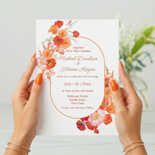 watercolor botanical red orange simple wedding invitation