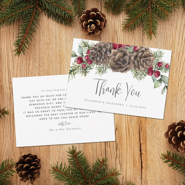 Watercolor Botanical Rustic Christmas Wedding Thank You Card (Creator Uploaded)