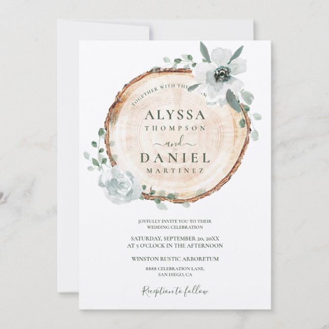 Watercolor botanical Rustic wood wedding  Invitation (Front)