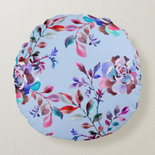 Watercolor botanical seamless pattern. Hand drawn Round Cushion
