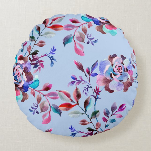 Watercolor botanical seamless pattern. Hand drawn  Round Cushion (Front)