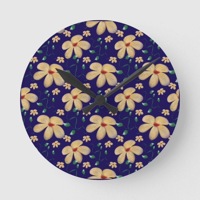 Watercolor Botanical Seamless Pattern   Round Clock (Front)