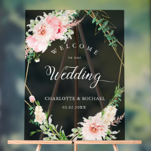 Watercolor Botanical Spring Geometric Wedding Acrylic Sign