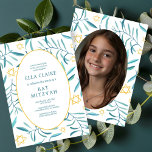 Watercolor Botanical Star Bar Bat Mitzvah Photo<br><div class="desc">Perfect card to announce a bat mitzvah, bar mitzvah or other Jewish celebration! Hand made watercolor art for you on the front and photo on back side! FULLY CUSTOMIZABLE! Click on “Personalise” above to edit the text and add your own photo. Click "edit using design tool" to adjust the fonts,...</div>