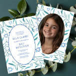 Watercolor Botanical Star Bar Bat Mitzvah Photo<br><div class="desc">Perfect card to announce a bat mitzvah, bar mitzvah or other Jewish celebration! Hand made watercolor art for you on the front and photo on back side! FULLY CUSTOMIZABLE! Click on “Personalise” above to edit the text and add your own photo. Click "edit using design tool" to adjust the fonts,...</div>