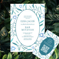 Watercolor Botanical Star David Bar Bat Mitzvah QR