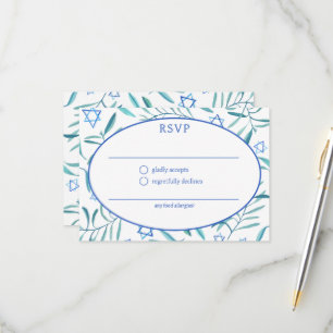 Watercolor Botanical Star David Bar Bat Mitzvah RSVP Card