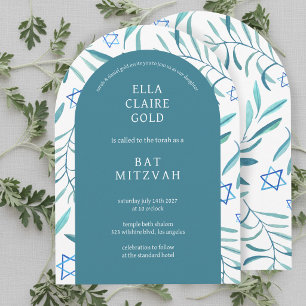 Watercolor Botanical Star of David Bar Bat Mitzvah Invitation