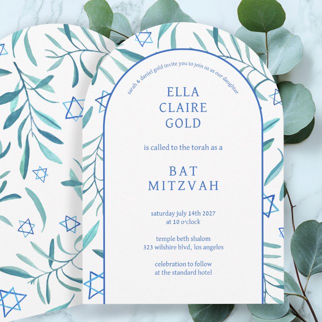 Watercolor Botanical Star of David Bar Bat Mitzvah Invitation (Watercolor Botanical Star of David Bar Bat Mitzvah Arch
elegant Invitation
)
