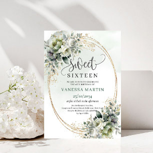 Watercolor Botanical Sweet 16 Eucalyptus Invitatio Invitation