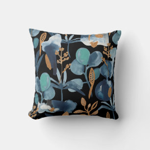 Watercolor Botanical Throw Pillow – Blue and Teal