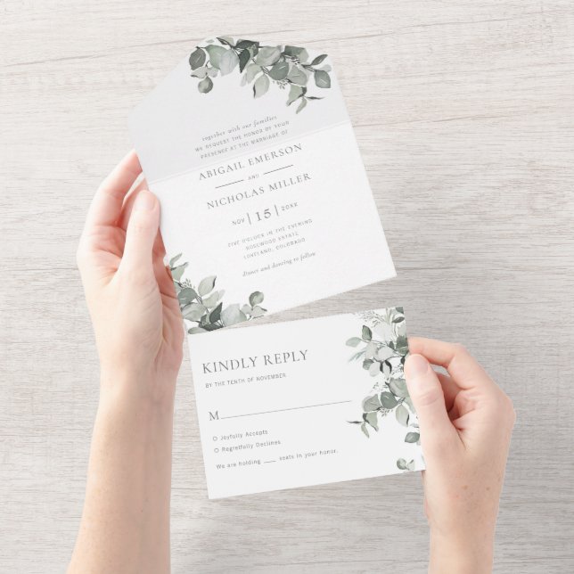 Watercolor Botanical Wedding All In One Invitation (Tearaway)