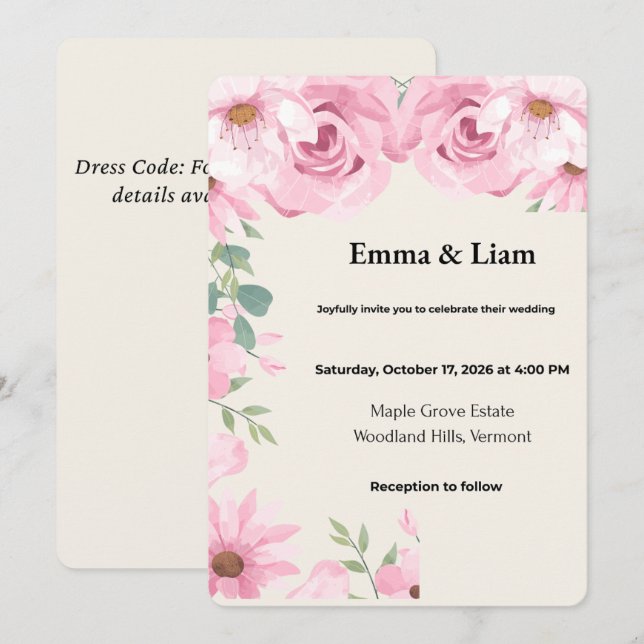 Watercolor Botanical Wedding Announcement | Editab (Front/Back)