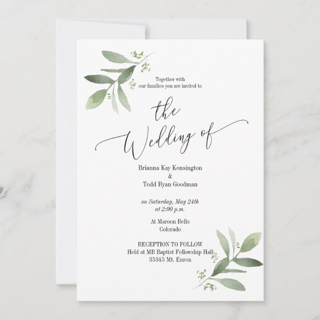 Watercolor Botanical Wedding Invitation (Front)