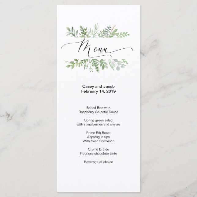 Watercolor Botanical Wedding Menu (Front)