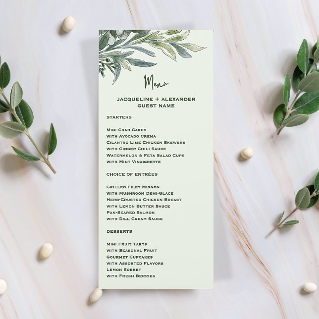 Watercolor Botanical Wedding Menu with Guest Name (Creator Uploaded)