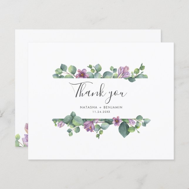 Watercolor Botanical Wedding Thank You Card (Front/Back)