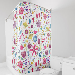 Watercolor Botanical Wildflower Hedgerow Painting Shower Curtain