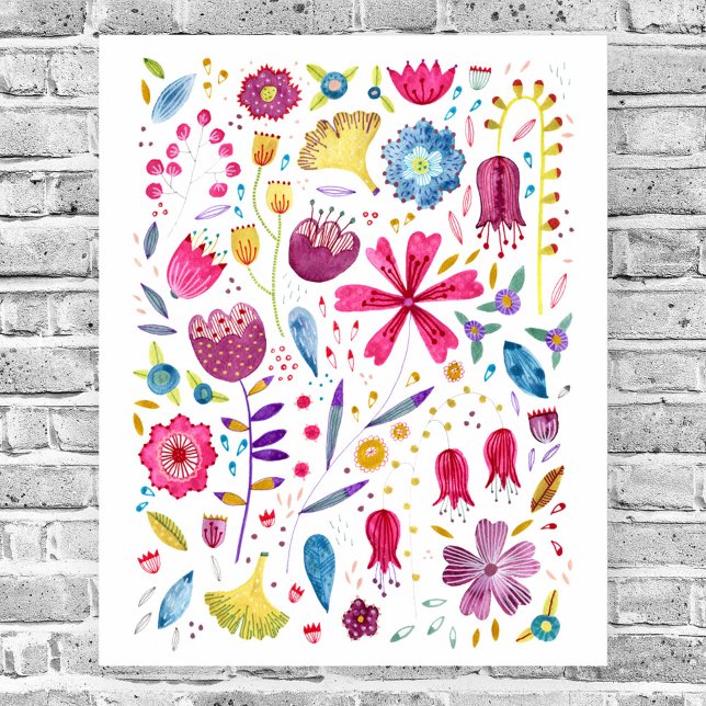 Watercolor Botanical Wildflower Poster (Watercolor wildflower painting art poster)