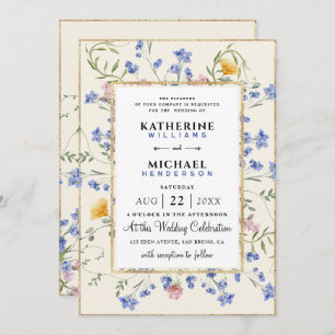 Watercolor Botanical Wildflower & QR Code Wedding Invitation