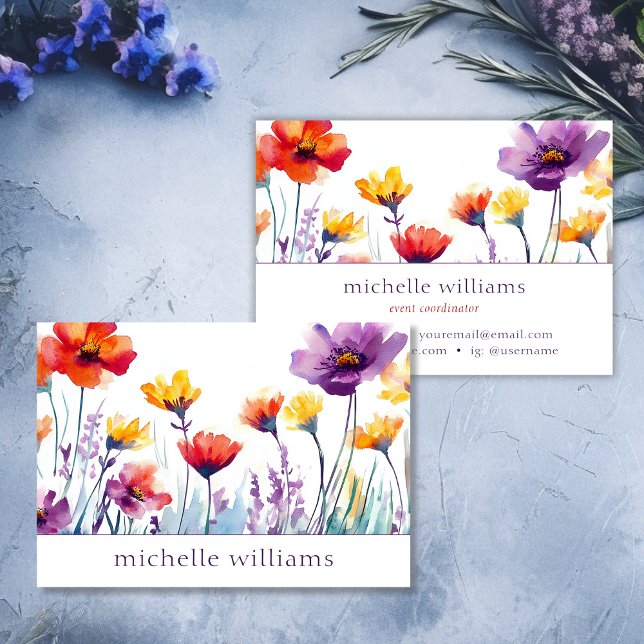 Watercolor Botanical Wildflowers Flower Business Card (Watercolor Botanical Wildflowers Business Card)