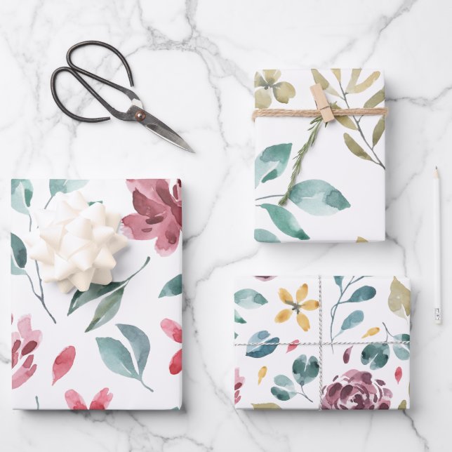 Watercolor Botanical Wrapping Paper Set (Front)
