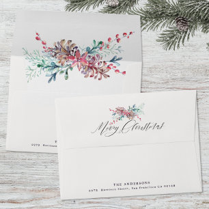 Watercolor Botanicals Address Merry Christmas Envelope