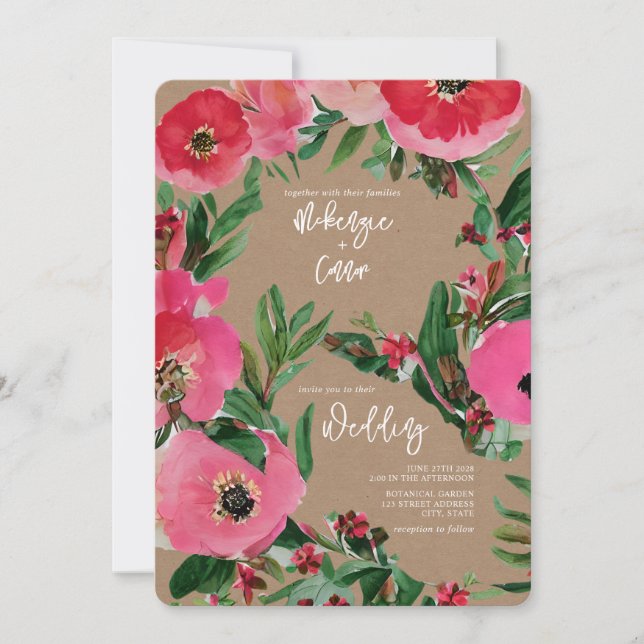 Watercolor Botanicals Anemone Cardstock Inspired Invitation (Front)