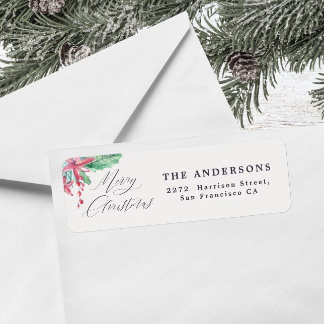 Watercolor Botanicals Merry Christmas Address (Mockup View)