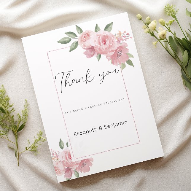 Watercolor botanicals pastel pink flora  Thank You Invitation (Watercolor botanicals pastel pink flora Thank You)