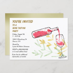 Watercolor Bottle and Glass Wine Tasting Party Invitation