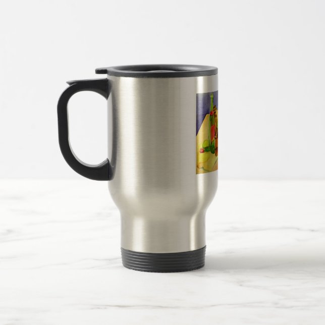 Watercolor Bottles Travel Mug (Left)