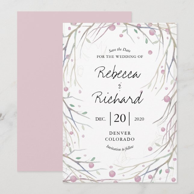 Watercolor Boughs Whimsical Save the Date Card (Front/Back)