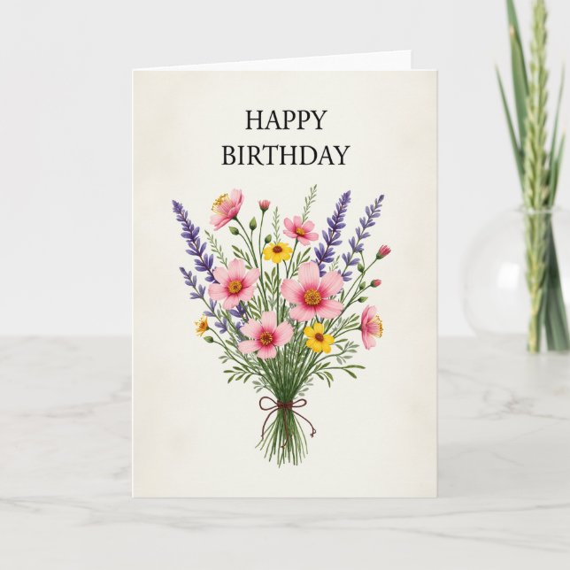 Watercolor Bouquet Birthday Card (Front)