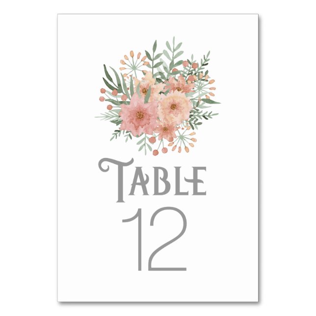 Watercolor Bouquet Blush ID654 Table Number (Front)