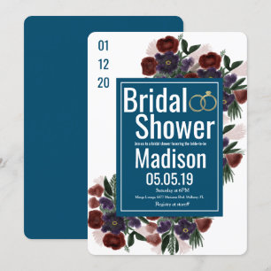 Watercolor Bouquet Botany Blue Bridal Shower Invitation