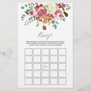 Watercolor Bouquet Bridal Bingo Game