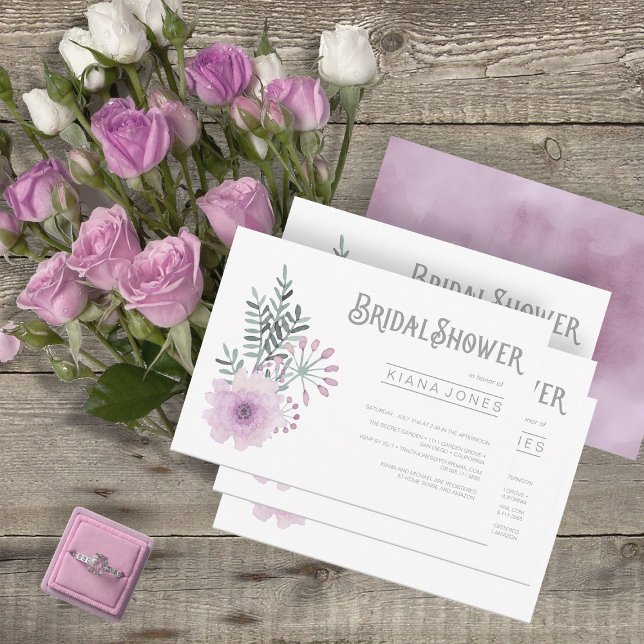 Watercolor Bouquet Bridal Shower Lilac ID654 Invitation (Front/Back In Situ)