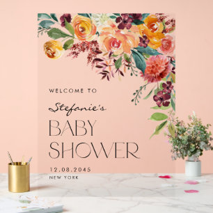 Watercolor Bouquet Fall Flowers Baby Shower Acrylic Sign
