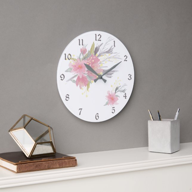 Watercolor Bouquet Floral Large Clock (Office)