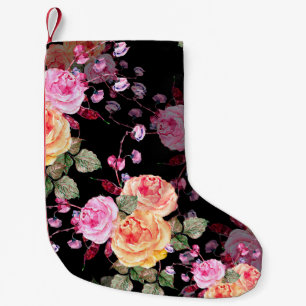 Watercolor bouquet flowers with flowers haricot on small christmas stocking