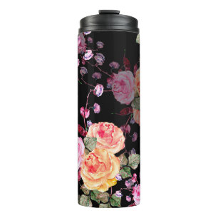 Watercolor bouquet flowers with flowers haricot on thermal tumbler