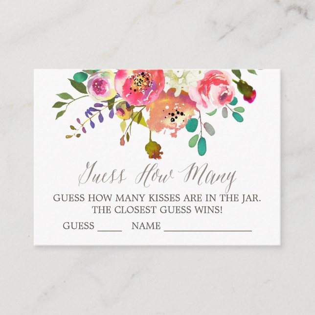Watercolor Bouquet Guess How Many Kisses Cards (Front)