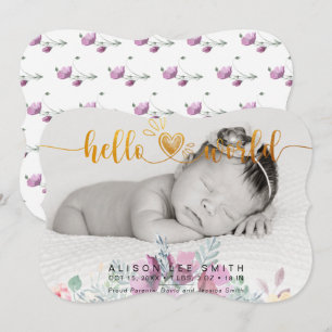 Watercolor bouquet hello world baby announcement