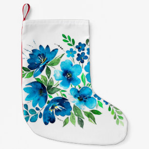 Watercolor bouquet in light blue colours, tender f small christmas stocking