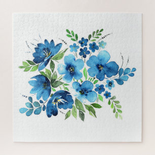 Watercolor bouquet, light blue tender flowers. jigsaw puzzle