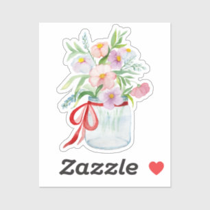 Watercolor bouquet of flowers in a vase with a rib
