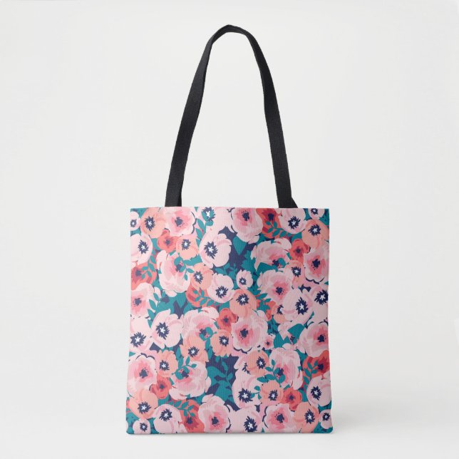 Watercolor bouquet of flowers seamless pattern tote bag (Front)