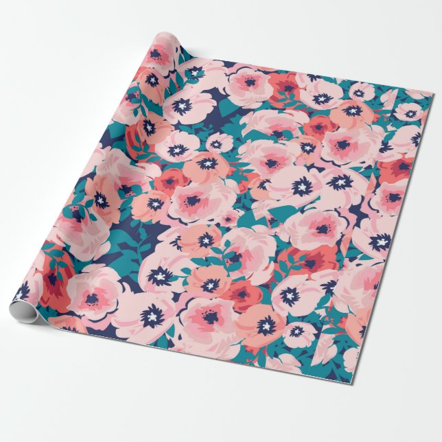 Watercolor bouquet of flowers seamless pattern wrapping paper (Unrolled)